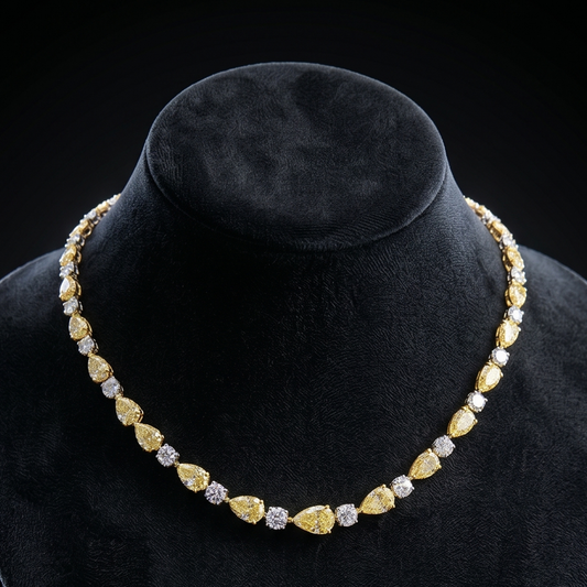 Luxury Lab-Grown Yellow & White Diamond Tennis Necklace in 18K Gold