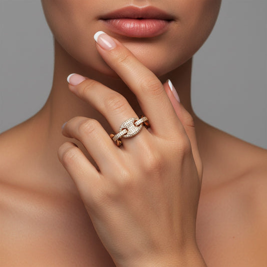 Pave Chain Diamond Link Ring in 14K Yellow Gold