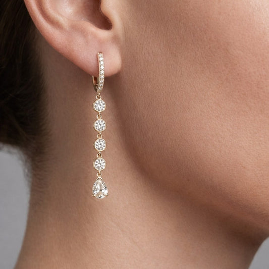 Diamond Light Radiant Drop Earrings in 14K Yellow Gold