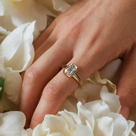 Emerald-Cut Bezel Set Diamond Ring in 14K Yellow Gold