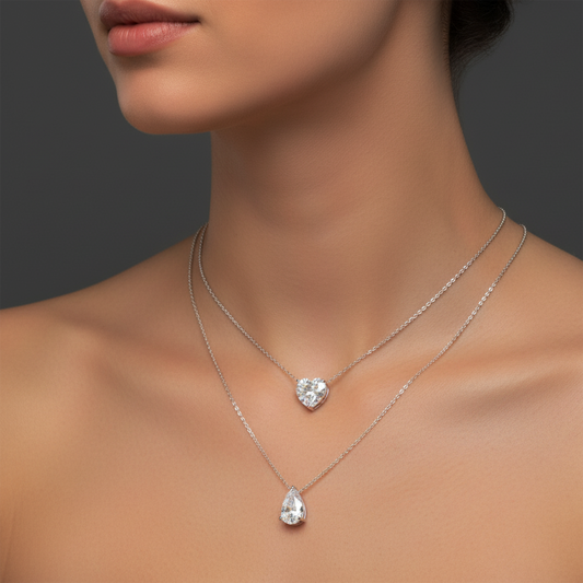 Pear and Heart Diamond White Gold Solitaire Pendant Necklace in 14K