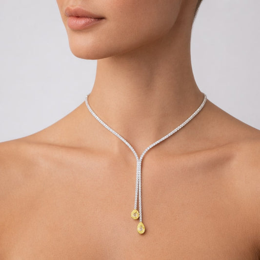 Golden Dewdrop Diamond Lariat Necklace in 18K Yellow Gold