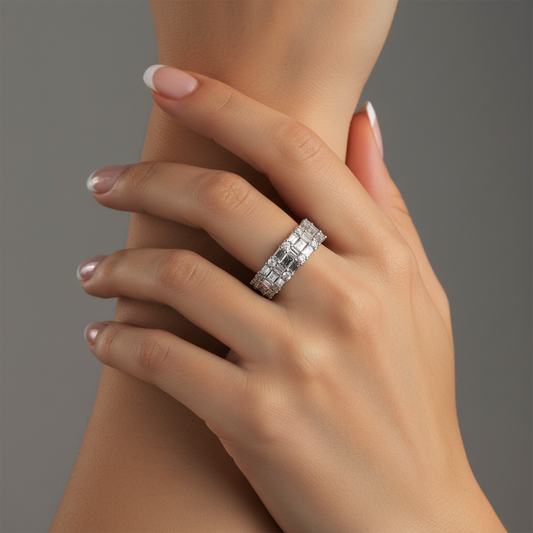 Elegant Cluster Band Baguette Diamond Ring in 14K White Gold