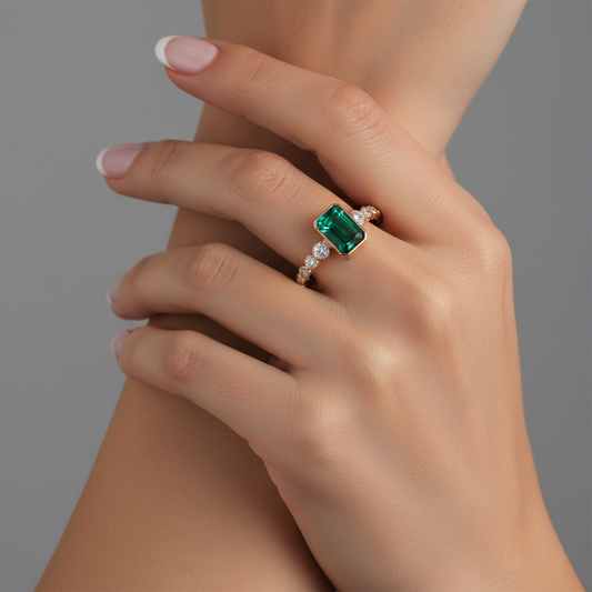 Bezel Emerald 14K Diamond Band Ring