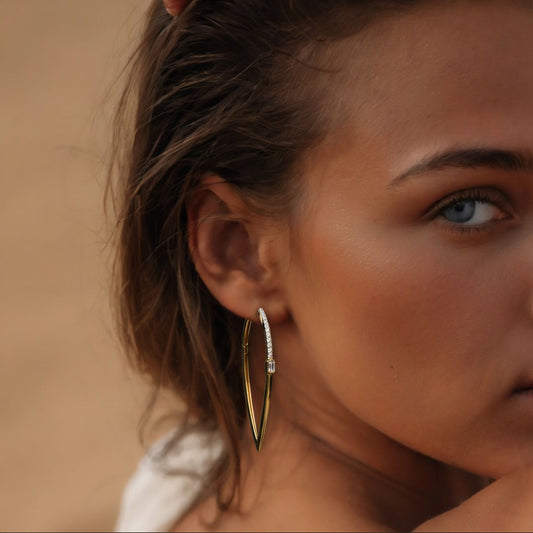 Emerald-Cut Diamond Spike Hoop Earrings in 14K Yellow Gold