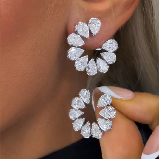 Open Circle Pear Cut Diamond Stud Earrings in 18K Yellow Gold