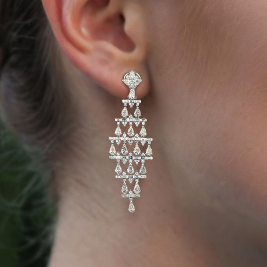 Luxury Pear Cut Baguette Diamond Dangle Earrings