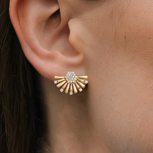Radiant Burst Diamond Cluster Stud Earrings in 14K Yellow Gold