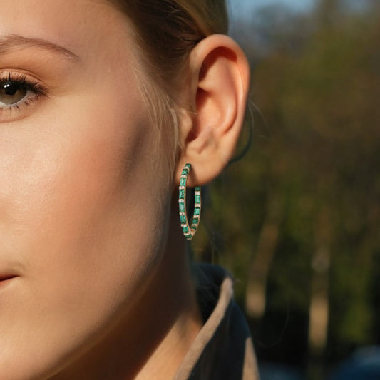 Baguette Burst Diamond Hoop Earrings in 14K Yellow Gold