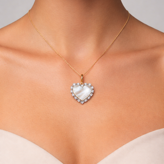Heart Shape Pearl Pendant Necklace in 14K Yellow Gold