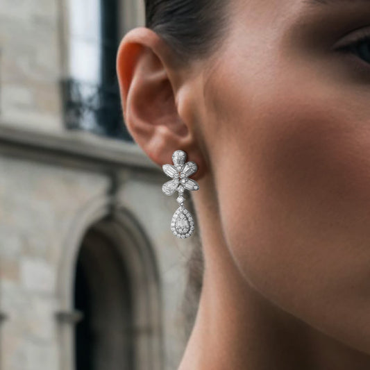 Diamond Fall Glittering Drops Earrings in 14K Yellow Gold