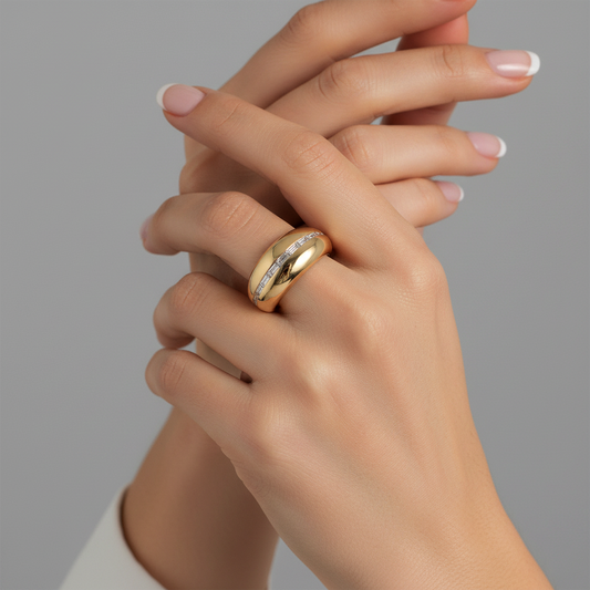 Classic Band Smooth Dome Diamond Ring in 14K Yellow Gold