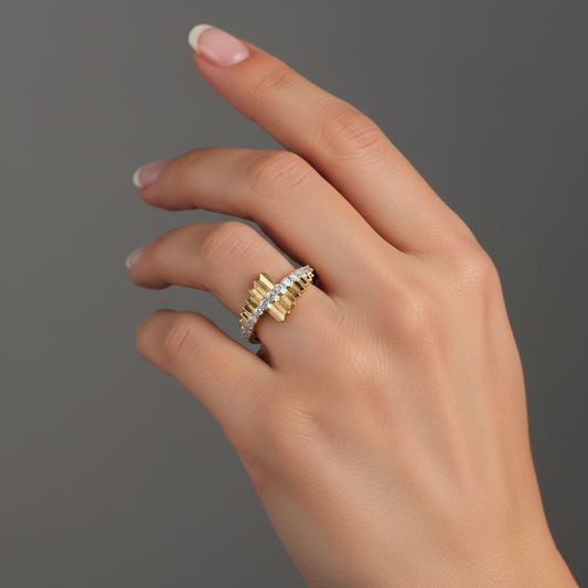 Bold Band Geometric Diamond Accent Ring in 14K Yellow Gold
