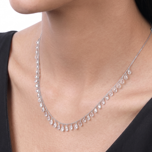 Oval Shape Diamond Cut Necklace in 18K White Gold