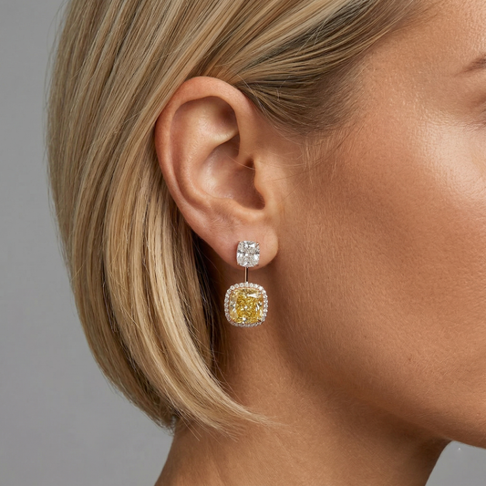 Radiant Yellow Diamond 14K White Gold Halo Earrings