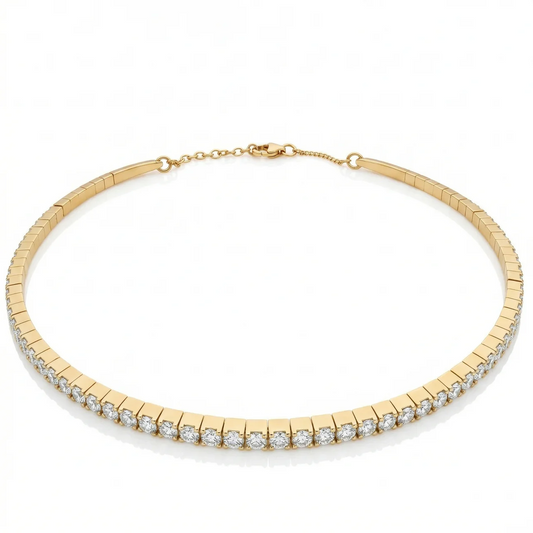 Diamond Line Choker 14K (18K Custom) Yellow Gold Necklace