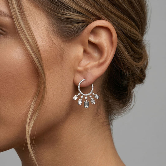 Baguette Diamond Drop Earrings in 14K White Gold