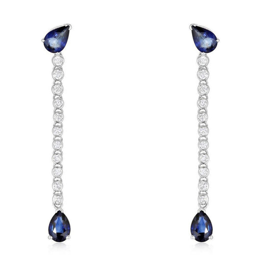 Sapphire Diamond Pear Drop Earrings in 14K Yellow Gold
