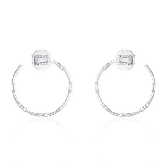 Baguette Diamond Circle Stud Hoop Earrings in 14K Yellow Gold
