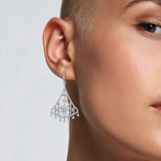 Ornate Elegance Diamond Drops Earrings in 18K White Gold