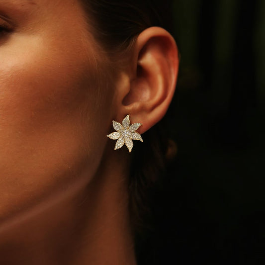 Blossom Radiance Diamond Flower Earrings in 14K Yellow Gold