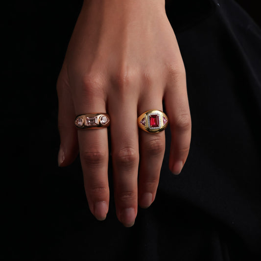 Emerald-Cut Ruby Pink Sapphire Statement Ring in 14K Yellow Gold