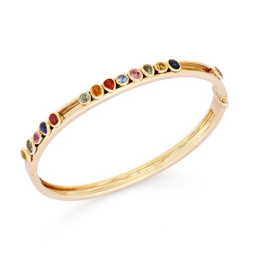 Round Pear Cut Diamonds Bangle Bracelet in 14K Gold