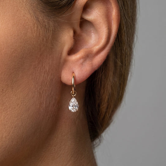 Diamond Drop Hoop Earrings in 14K Yellow Gold