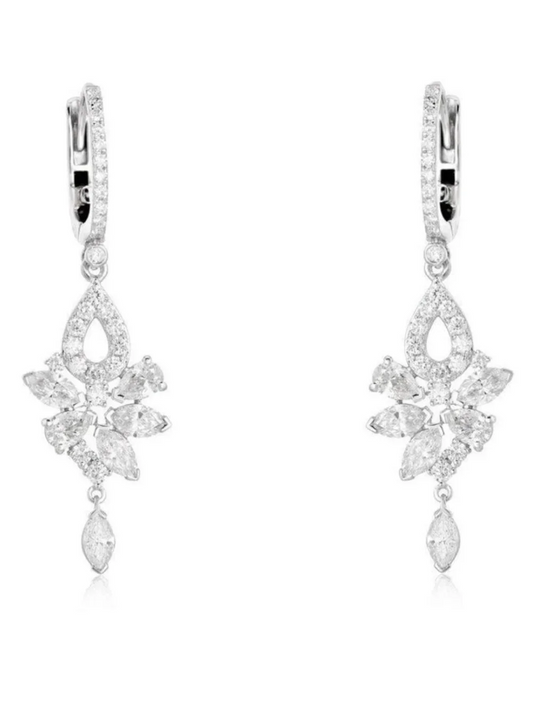 Cluster Diamond Teardrop Dangle Earrings in 14K Yellow Gold