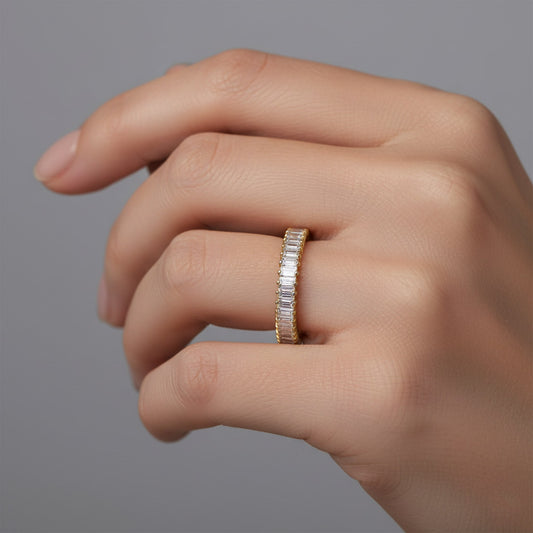 Two-Tone Silver Baguette Diamond Ring in 14K Gold