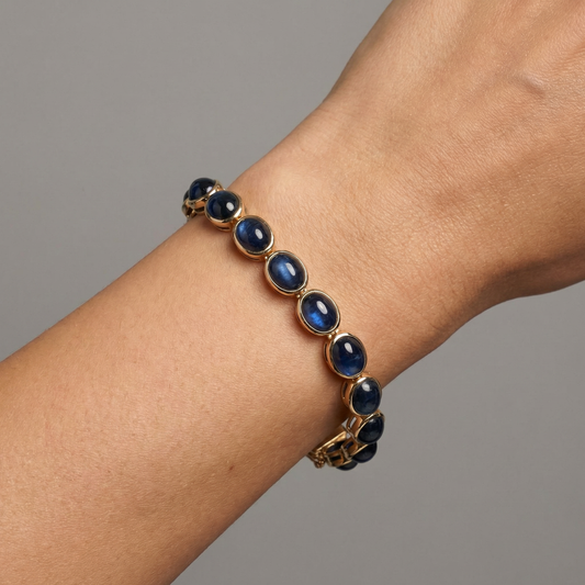 Midnight Oval Sapphire Link Bracelet in 14K Yellow Gold