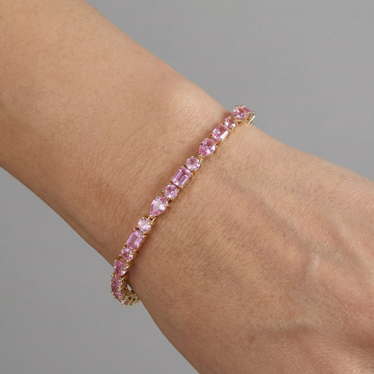 Pink Radiance 14K Yellow Gold Baguette & Pear-Cut Pink Sapphire Bracelet