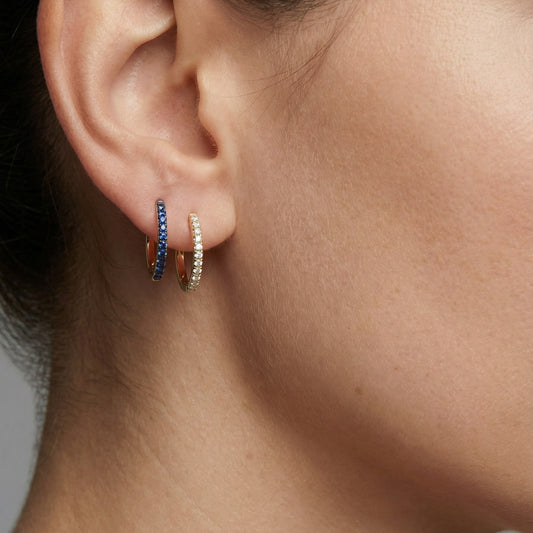 Sapphire Diamond Charm Huggie Earrings in 14K Yellow Gold