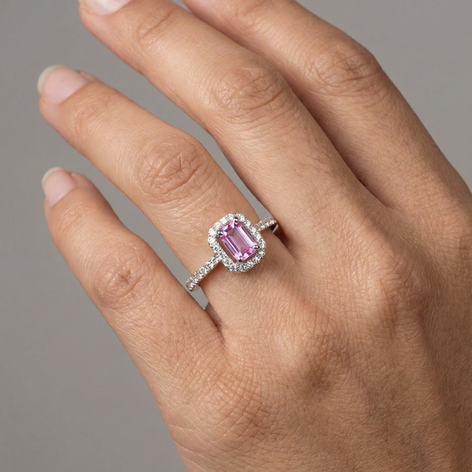 Petal Edge Pink Sapphire Diamond Ring in 18K White Gold