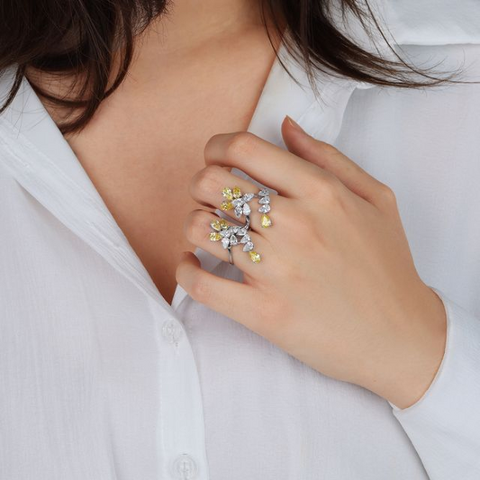 Diamond Cluster 14K (Custom 18K) White Gold Statement Ring