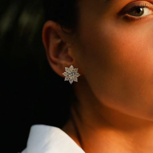 Floral Cluster Diamond Stud Earrings in 14K Yellow Gold