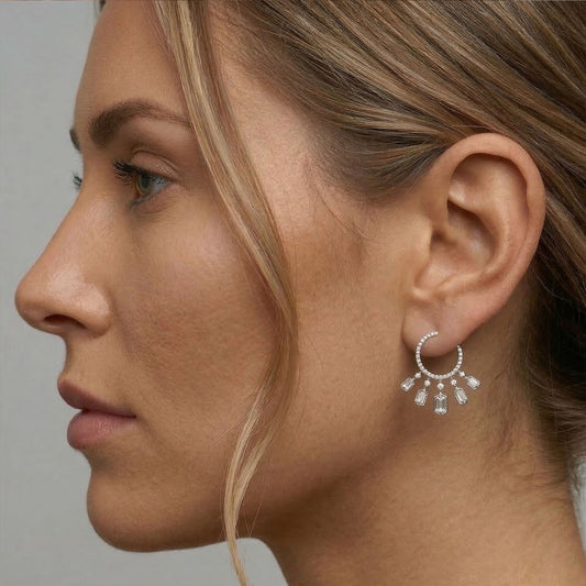 Baguette Diamond Drop Earrings in 14K White Gold