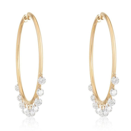 Light Round Diamond Hoop Earrings in 14K Yellow Gold