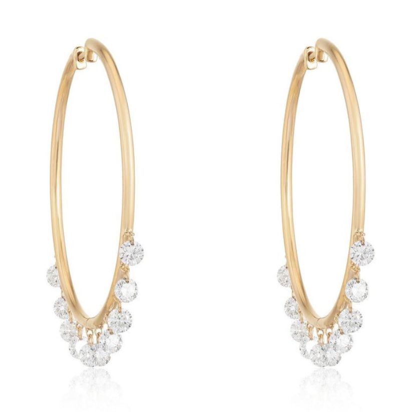 Light Round Diamond Hoop Earrings in 14K Yellow Gold