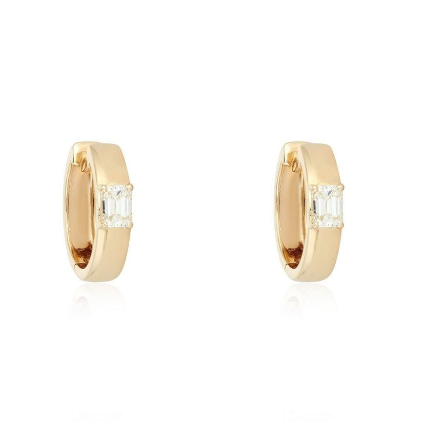 Emerald Cut Solitaire Huggie Earrings in 14K Yellow Gold