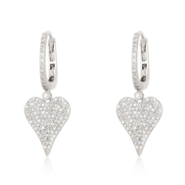Heart Drop Diamond Huggie Earrings in 14K Yellow Gold