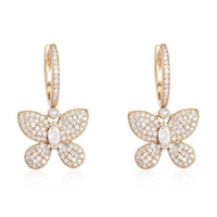 Marquise Center Pave Butterfly Drop Earrings in 14K Yellow Gold