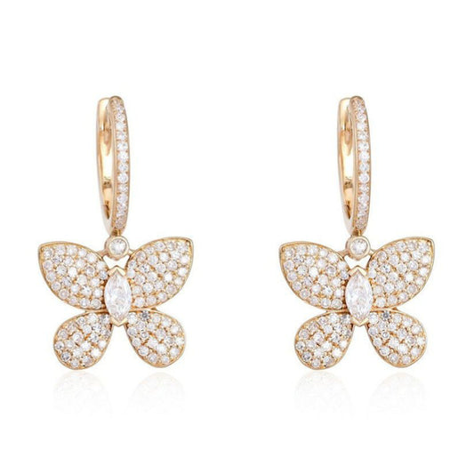 Marquise Center Pave Butterfly Drop Earrings in 14K Yellow Gold