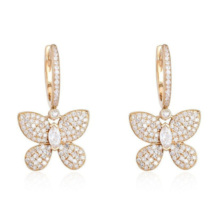 Marquise Center Pave Butterfly Drop Earrings in 14K Yellow Gold
