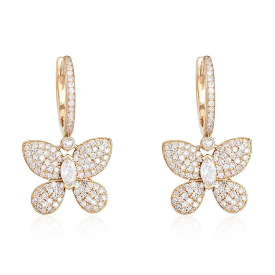Marquise Center Pave Butterfly Drop Earrings in 14K Yellow Gold