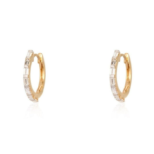 Glistening Baguette Diamond Huggie Earrings in 14K Yellow Gold