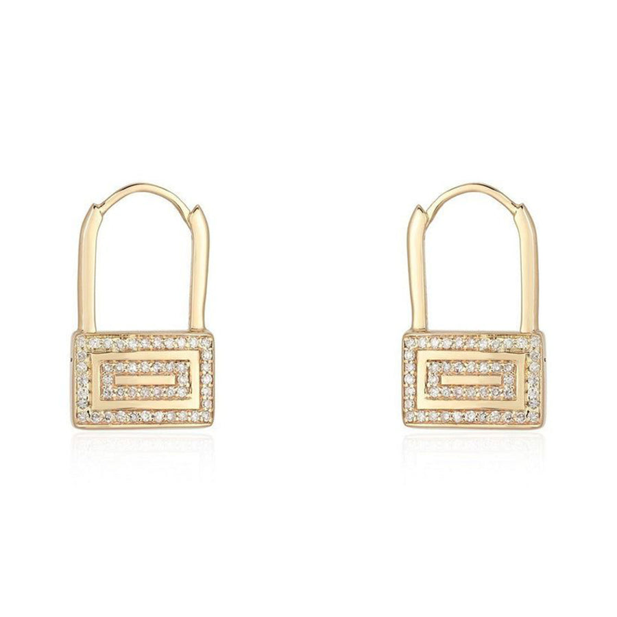 Geometric Lock Diamond Huggie Earrings in 14K Yellow Gold