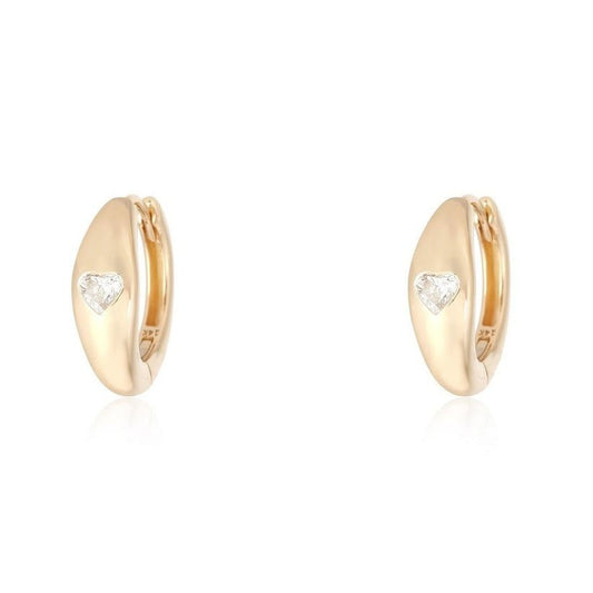 Heart Diamond Domed Huggie Earrings in 14K Yellow Gold