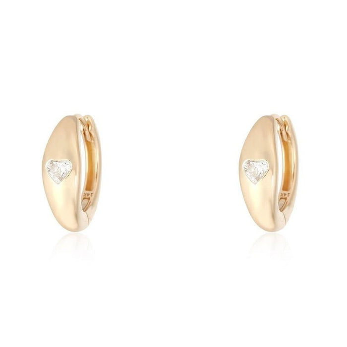 Heart Diamond Domed Huggie Earrings in 14K Yellow Gold