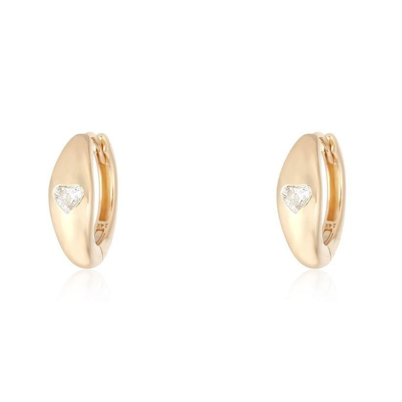 Heart Diamond Domed Huggie Earrings in 14K Yellow Gold